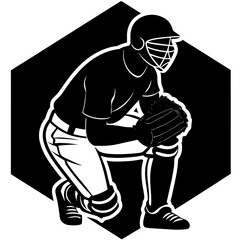 Fototapeta premium Baseball catcher crouched ready sports