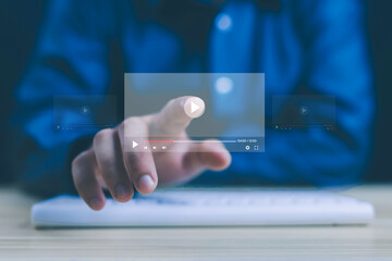 Businessmen watching the live streaming video Watch videos on the internet, live concerts, performances, or teachings. Stream on the internet online programs or lessons concept	
