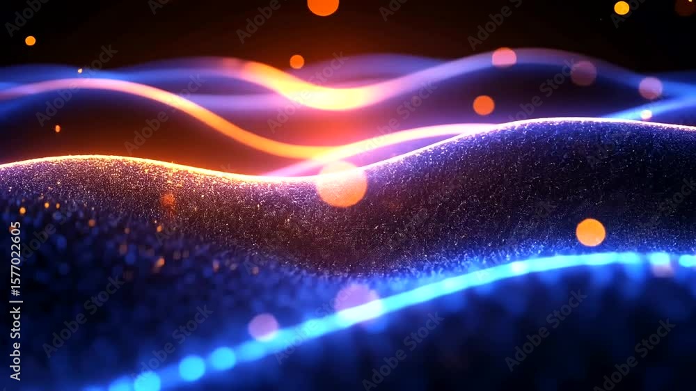 Aufkleber abstract particle waves with blue and orange glow animation for background display