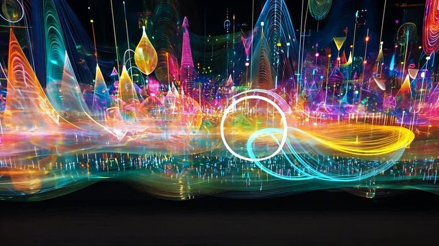 Abstract Lightscape Visualization of Digital Signals and Neon Data Spectrum