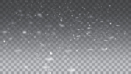 Blurry snowstorm with gentle snowflakes. Wintery flake shower, creating a festive snow covered landscape. Transparent design ideal for holiday banners and New Year themes.