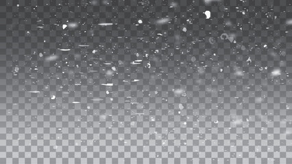 Blurry snowstorm with gentle snowflakes. Wintery flake shower, creating a festive snow covered landscape. Transparent design ideal for holiday banners and New Year themes.