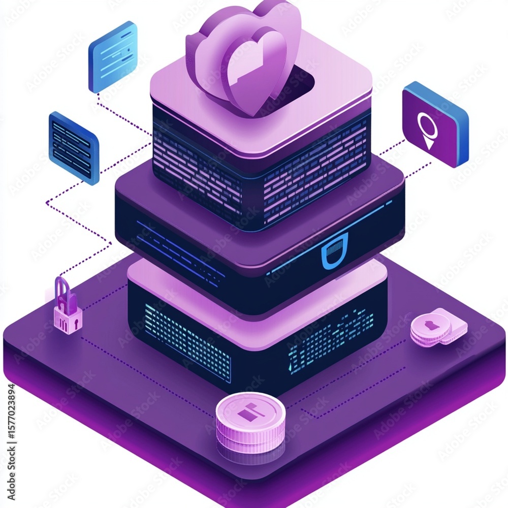 Poster conceptual cloud services platform with security, love heart and data access for a modern digital bu