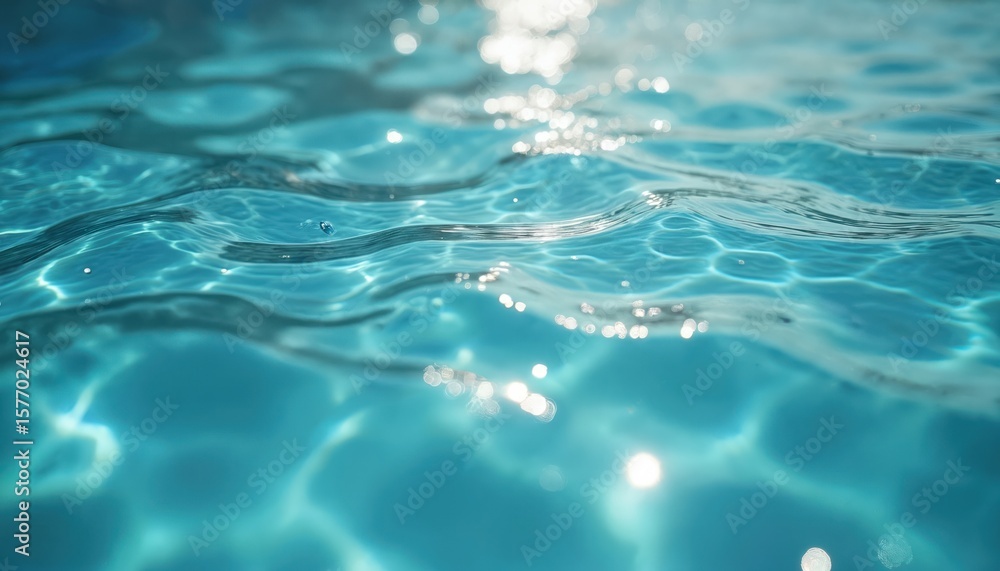 Poster rectangular pool of clear blue water with textured pattern of small bubbles scattered throughout. wa