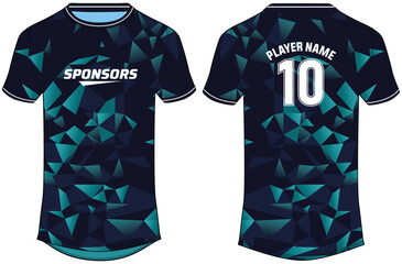 Sports jersey t shirt design flat sketch illustration, Geometric abstract printed Round neck football jersey concept with front and back view for Cricket, soccer, Volleyball and badminton uniform kit