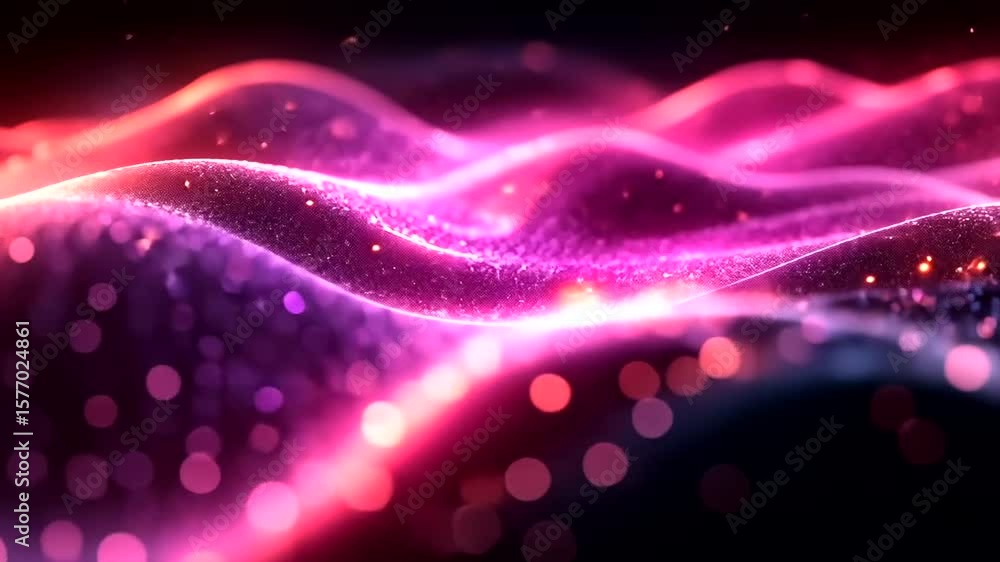 Poster abstract pink wave background animation with glowing particles and bokeh effects