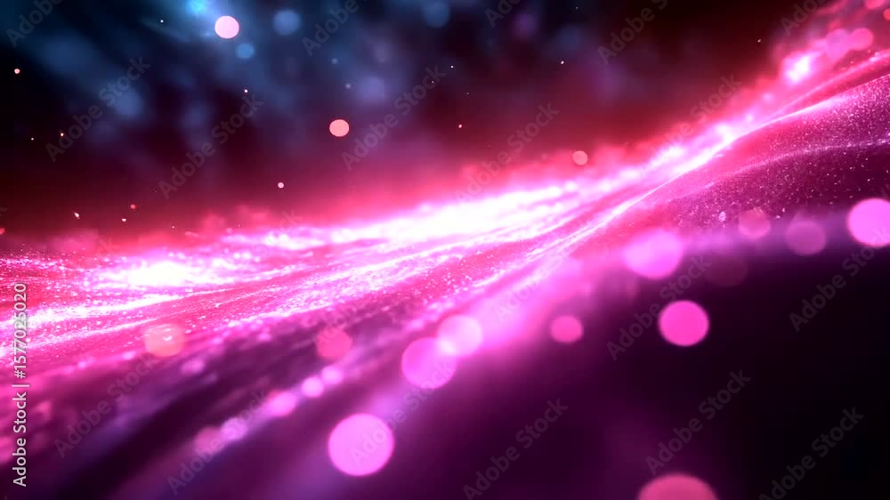 Poster abstract pink wave with glowing particles and bokeh light effect background