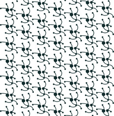 Molecular structures repeat to form an atomic backdrop with playful images of running characters.