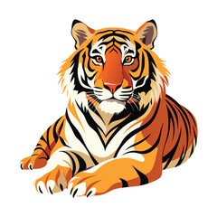 Majestic tiger lying down with intense gaze