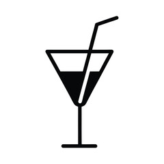 Cocktail Glass With Olive Outline Vector Illustration