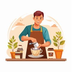 Barista skillfully preparing a takeaway latte with intricate art