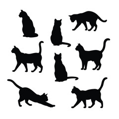Silhouette illustrations of various cat poses, showcasing different actions and body positions.