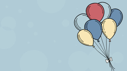 Illustration of a bunch of balloons tied together with a bow on a light blue background