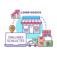 Naklejka premium Online shopping and delivery concept with store and truck