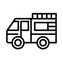 Fire Truck With Ladder Outline Vector Illustration