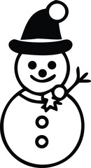 Christmas Snowman Vector Icon, Background, Black, Isolated
