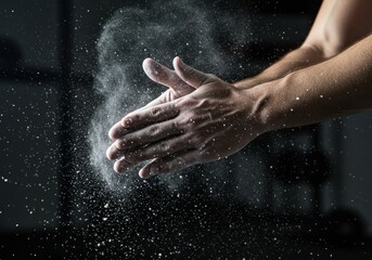 Athlete’s Hands Clapping Chalk Powder in Gym Before Weight Training Symbol of Power and Focus