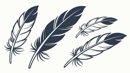 Obraz premium Illustration of five dark blue feathers in various sizes and orientations on a white background