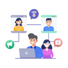Fototapeta premium Team collaborating online using video conferencing and digital marketing tools