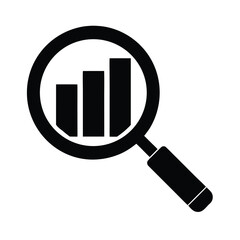 Magnifier Over Bar Chart Outline Vector Illustration