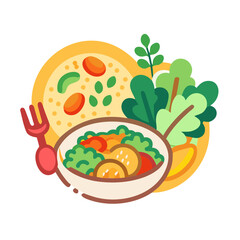 Healthy food bowl with fresh vegetables and fork illustration