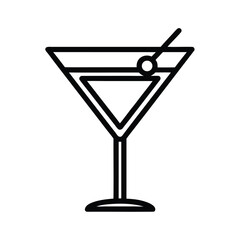 Martini Glass With Olive Outline Vector Illustration