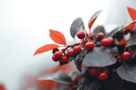 A cluster of red berry bushes in a serene natural setting macro photography isolated against gigapixel standard for visual impact