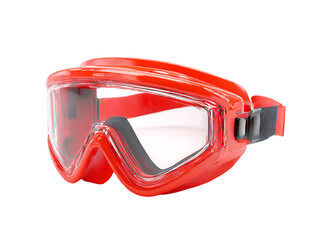 Bright red protective goggles with a black strap isolated on transparent background