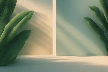 Modern Botanical Scene and Minimalist Interior Wall