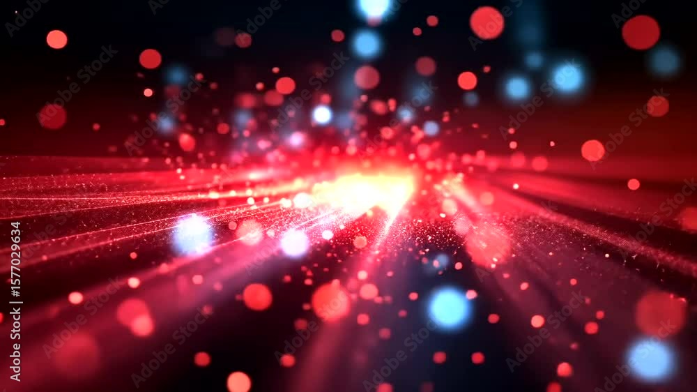 Poster abstract red and blue particle stream background with bokeh effect - 4k footage