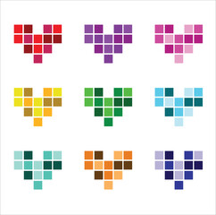 Pixelated heart with different colors