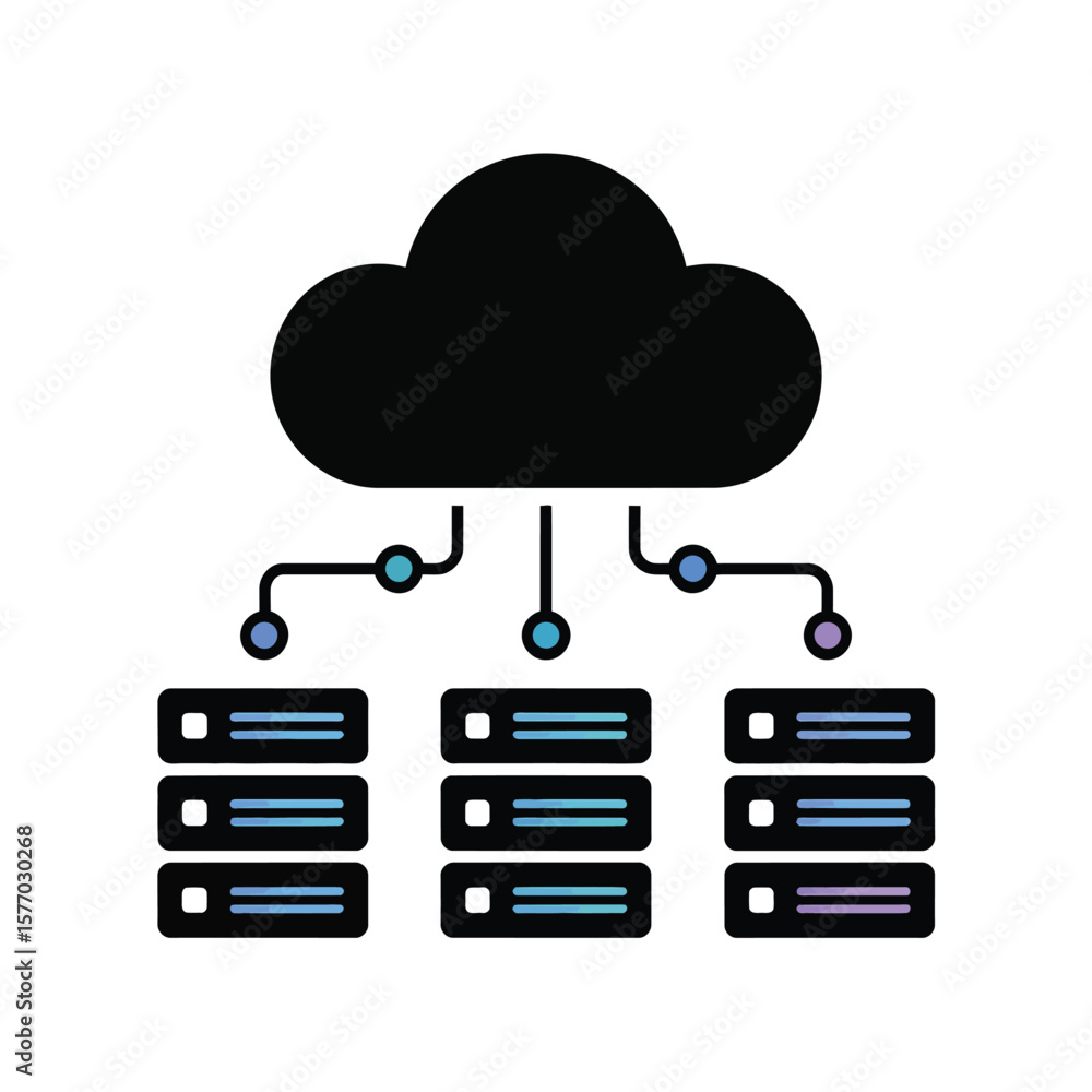 Poster teal purple blue gradient cloud computing icon servers data storage network graphic simple symmetric