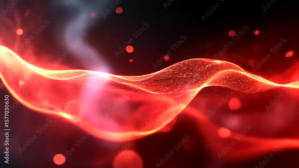 Poster abstract red energy wave motion background with glowing particles and bokeh effects