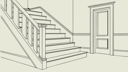 Staircase design ideas and home interior stairs with door and railing for construction and renovation plans