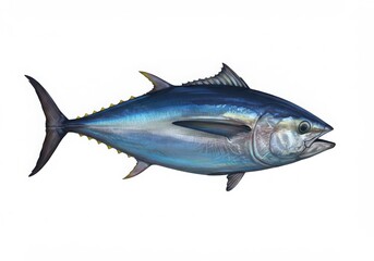 Fototapeta premium Detailed illustration of a vibrant bluefin tuna swimming isolated on white background