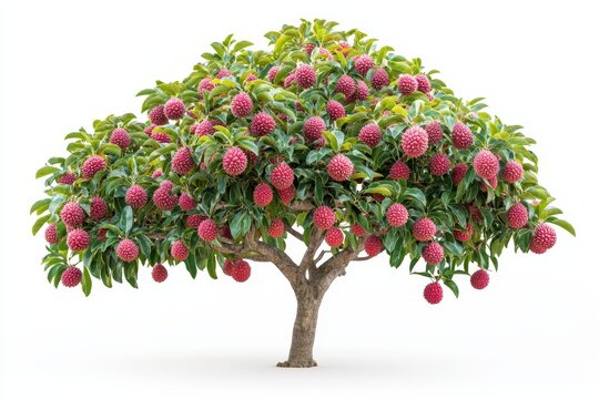 Lychee tree during summer harvest on white background
