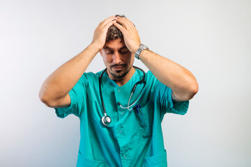 Frustrated Doctor Touching Head with Hand