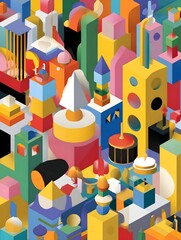 Vibrant abstract geometric composition of shapes and colors
