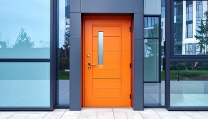 Modern orange door in a modern building