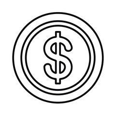Coin With Dollar Sign Outline Vector Illustration