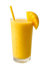 Fototapeta premium Delicious yellow mango smoothie with fresh fruit garnish isolated on transparent background