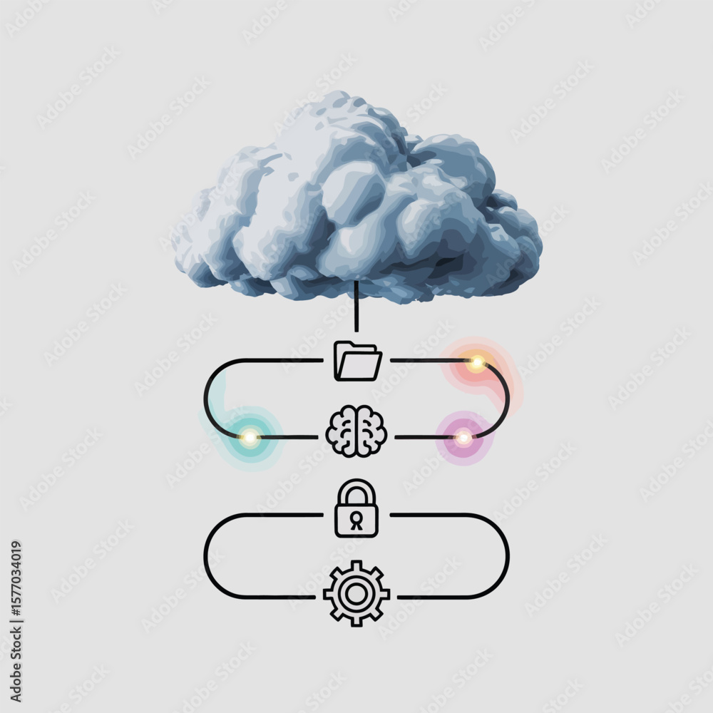 Poster 3 d rendered diagram depicting light blue cloud data storage system illustrating secure file managem