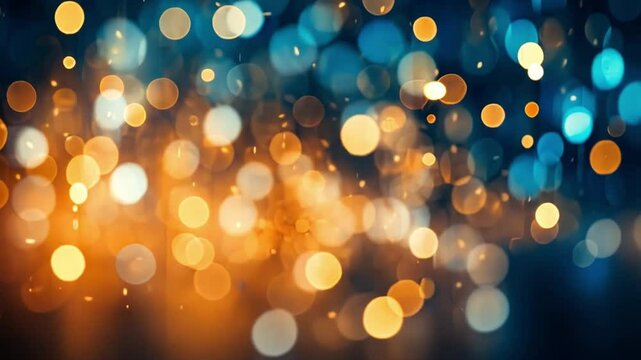 A blurred background of colorful bokeh lights in orange and blue hues. The scene creates a festive and vibrant atmosphere, ideal for celebrations. looper, loop, 