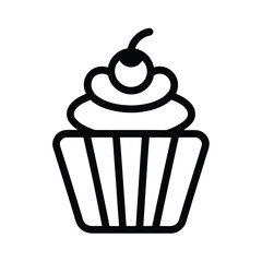 Cupcake With Cherry Outline Vector Illustration