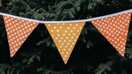 Colorful Easter Bunting Decorations with Polka Dots on Green Background