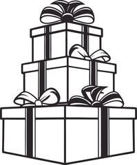 Assorted vector gift boxes with bows and ribbons, perfect for Christmas, holiday, birthday, and anniversary celebrations