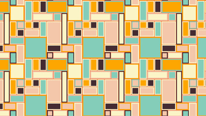 Seamless pattern featuring rectangles and squares in a variety of colors and sizes arranged randomly