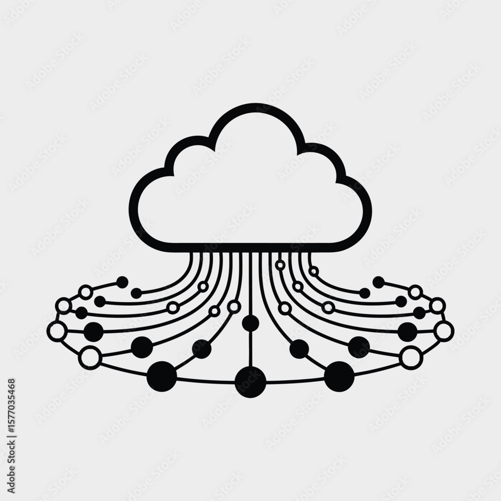 Aufkleber abstract black and white cloud computing network graphic with purple and black circles connected by 