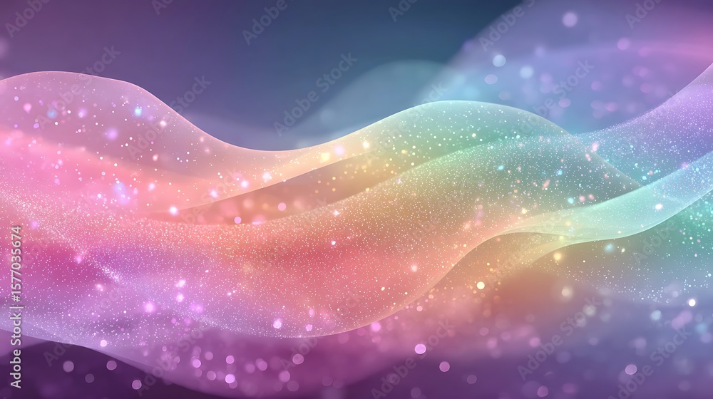Poster abstract digital background featuring wavy lines and glowing dots on a soft blue gradient, with drea
