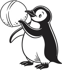 Cute cartoon vector illustration of a fun penguin with ice cream, a ball, and ice, isolated wildlife bird drawing